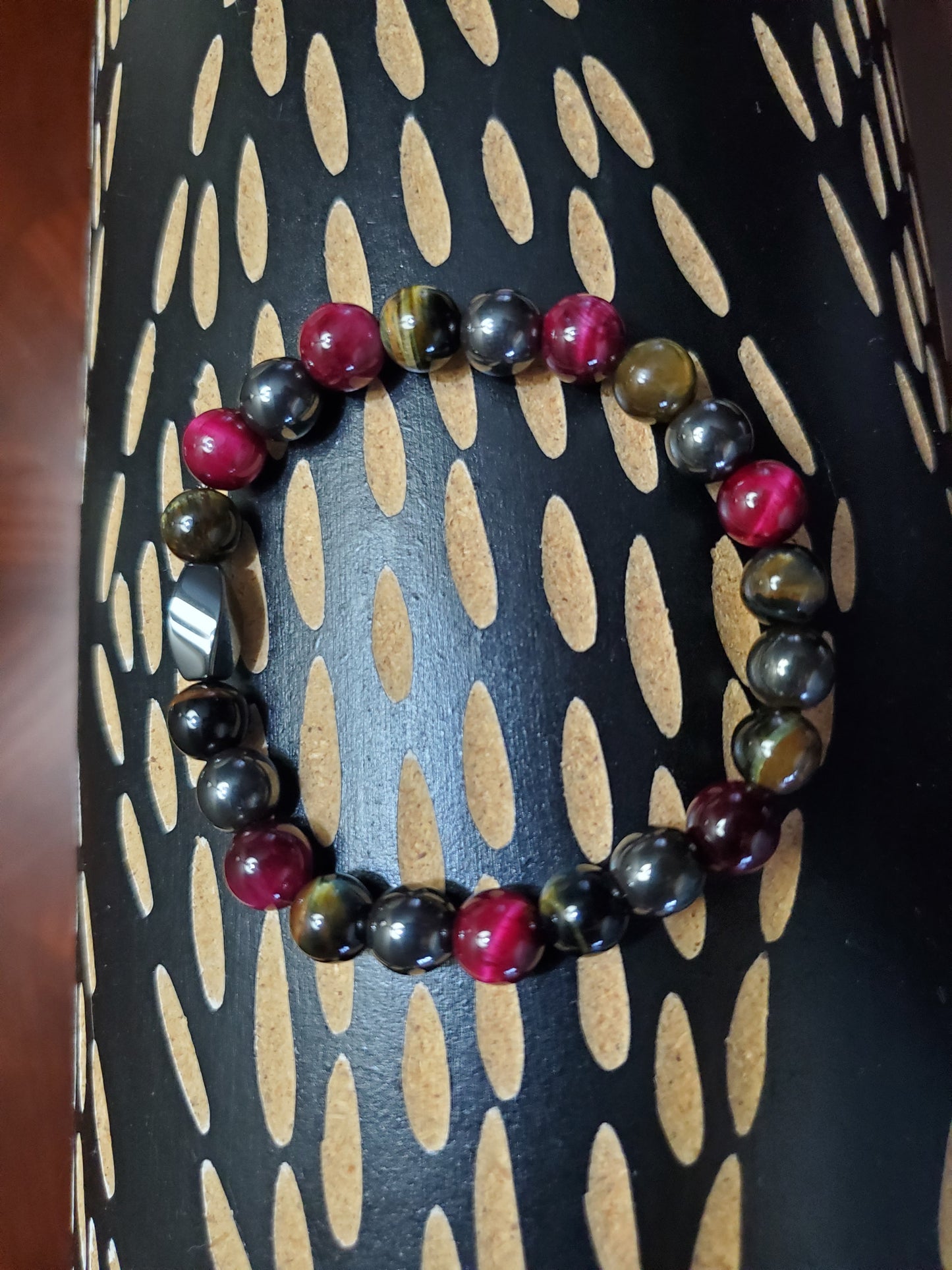 Mixed Red Tiger Eye, Yellow Tiger Eye, Gemstone & Hematite Bracelet