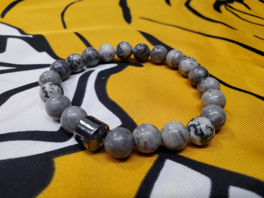 Light Grey Stone Bracelet with Hematite