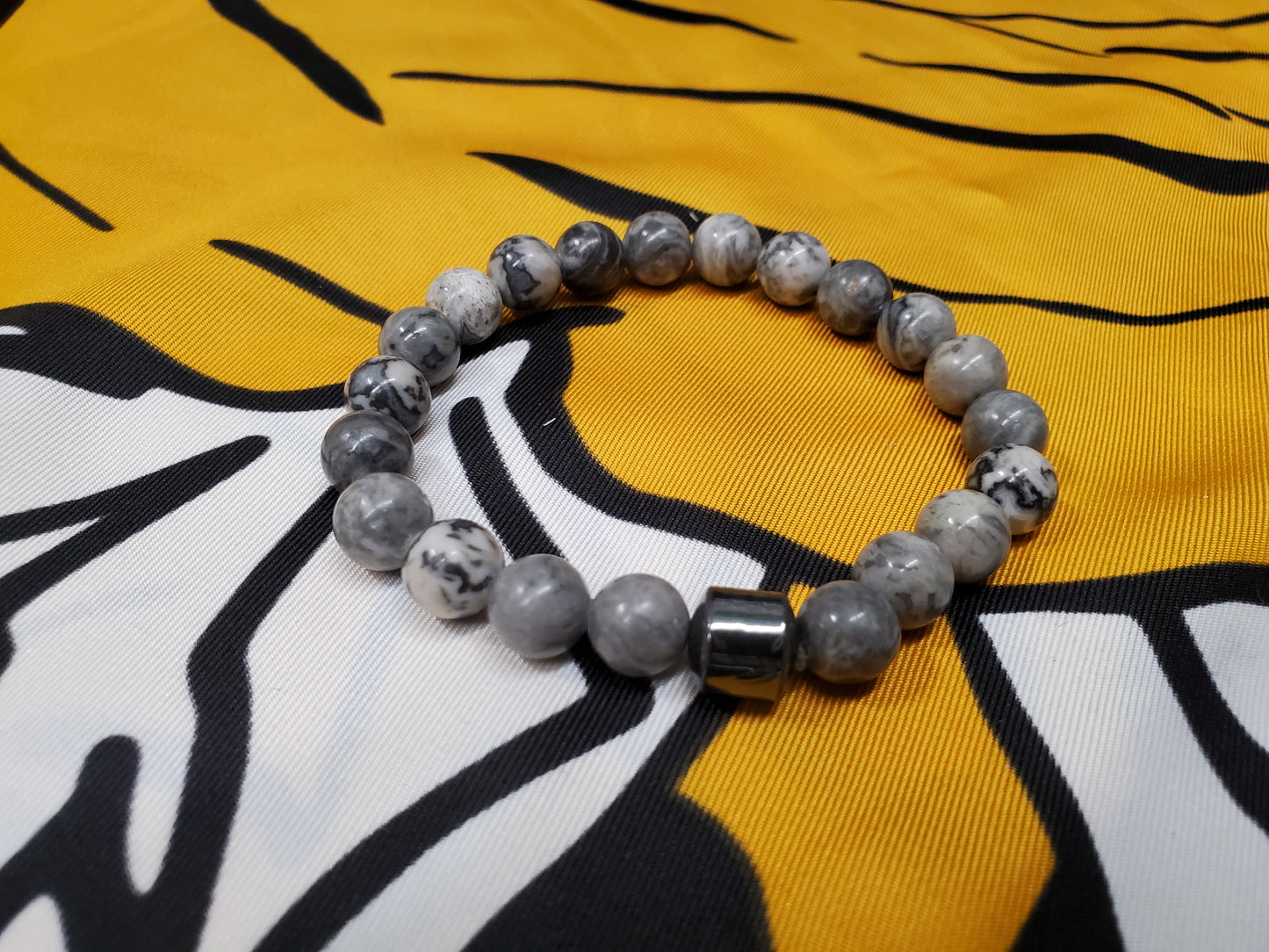 Light Grey Stone Bracelet with Hematite