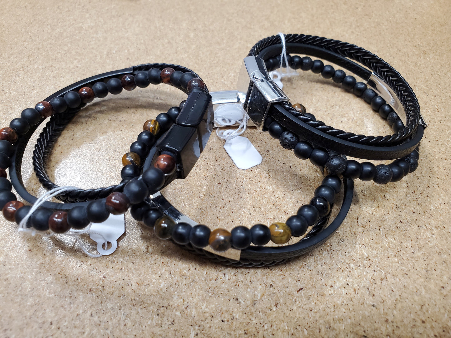 Lava Stone & Tiger Eye Bracelet with leather bands